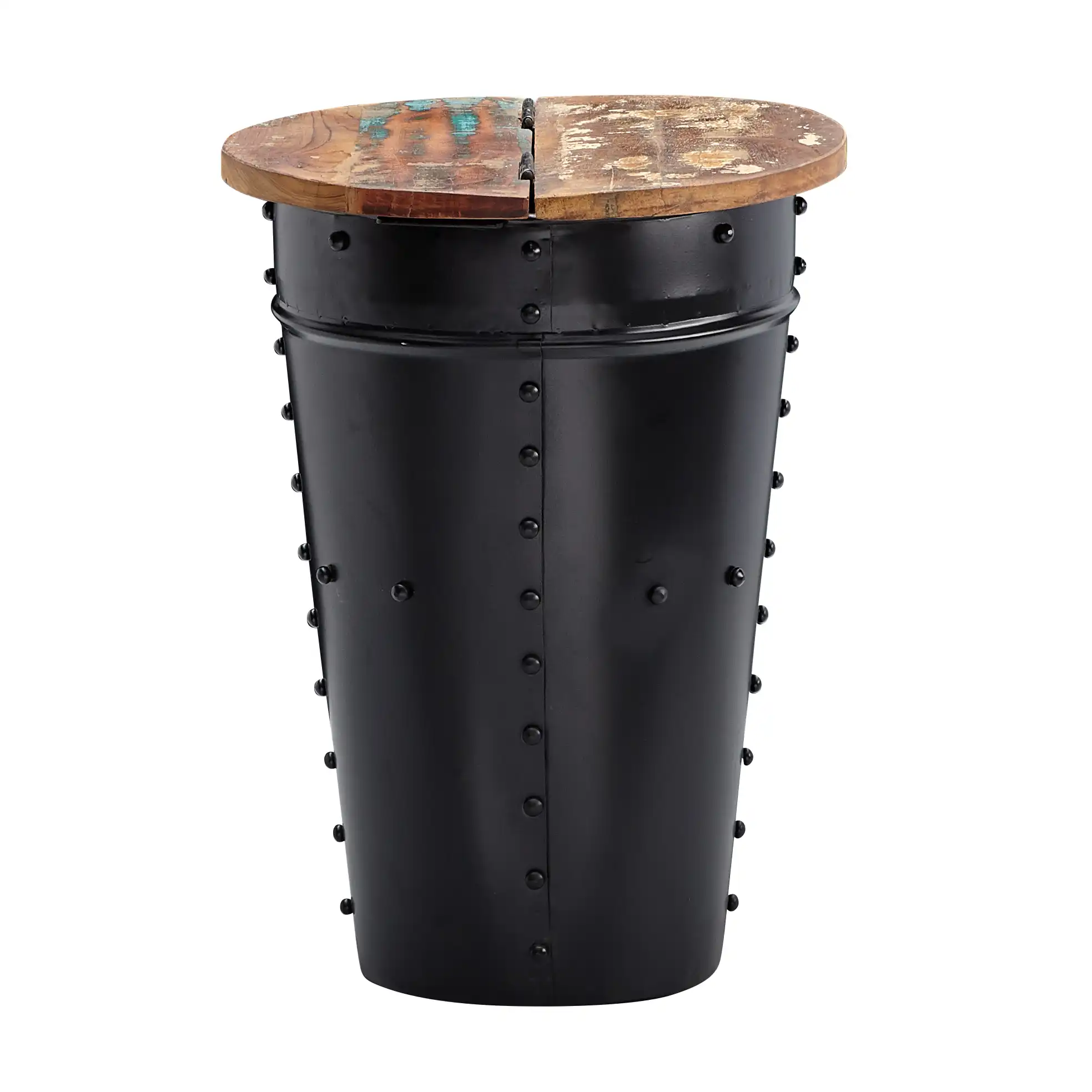 Iron Round Coffee Table with Wooden Top & Storage Black - popular handicrafts